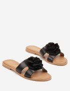 vices Papuci Negre Decorați cu Aplicație Florală 3D Koviznne