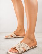 vices Papuci Plati Bej Boho cu Model Perforat Fararia