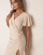 vices Rochie ajustată cu fronții modelatori și decolteu petrecut Phikena Bej