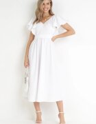 vices Rochie Albă Midi cu Volane la Umeri Happisa