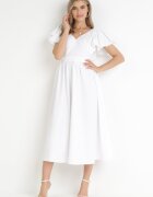 vices Rochie Albă Midi cu Volane la Umeri Happisa