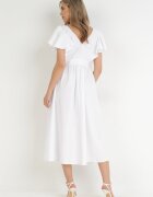 vices Rochie Albă Midi cu Volane la Umeri Happisa