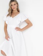 vices Rochie Albă Midi cu Volane la Umeri Happisa