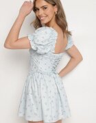 vices Rochie Albastră cu Bufante Volane și Legătură Florală Tolalira