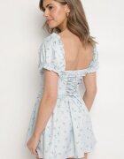 vices Rochie Albastră cu Bufante Volane și Legătură Florală Tolalira