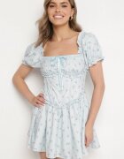 vices Rochie Albastră cu Bufante Volane și Legătură Florală Tolalira