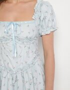 vices Rochie Albastră cu Bufante Volane și Legătură Florală Tolalira