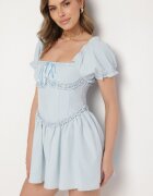 vices Rochie Albastră în Stil Rustic cu Legătură Tip Corset Tolaviela