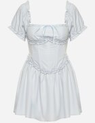 vices Rochie Albastră în Stil Rustic cu Legătură Tip Corset Tolaviela