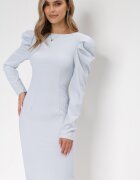 vices Rochie Albastră Taliată cu Mânecă Bufantă Omono