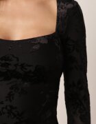vices Rochie asortată cu tip cravată la spate și motiv floral din velur Calta Neagră
