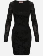 vices Rochie asortată cu tip cravată la spate și motiv floral din velur Calta Neagră