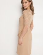 vices Rochie Bej Asimetrică cu Croială mulată și Dantelă Natifese
