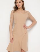 vices Rochie Bej Asimetrică cu Croială mulată și Dantelă Natifese