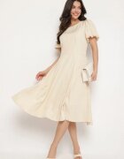 vices Rochie Bej cu croială evazată cu floare 3D detașabilă Rallarea