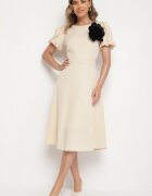 vices Rochie Bej cu croială evazată cu floare 3D detașabilă Rallarea