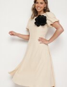 vices Rochie Bej cu croială evazată cu floare 3D detașabilă Rallarea
