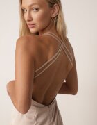 vices Rochie Bej De Satin Maxi Cu Fermoar Ascuns Pe Bretele Subțiri Jermela