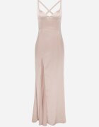 vices Rochie Bej De Satin Maxi Cu Fermoar Ascuns Pe Bretele Subțiri Jermela