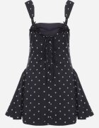 vices Rochie bleumarin cu buline cu croi evazat cu legătură cu bretele Saririse