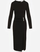 vices Rochie cambrată negră cu încrețituri și perle Adorre