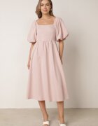 vices Rochie Cloche Roz Midi cu Mâneci bufante și Decolteu pătrat Ceania