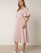 vices Rochie Cloche Roz Midi cu Mâneci bufante și Decolteu pătrat Ceania