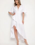 vices Rochie de cocktail bej deschis cu croi asimetric cu volan Finexia