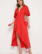 vices Rochie de cocktail Roșie cu croi asimetric și volan Finexia