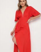 vices Rochie de cocktail Roșie cu croi asimetric și volan Finexia