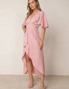 vices Rochie de cocktail roz cu croi asimetric cu volan Finexia