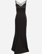 vices Rochie de Satin Neagră Maxi cu fermoar ascuns cu bretele subțiri Jermela
