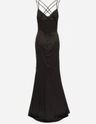vices Rochie de Satin Neagră Maxi cu fermoar ascuns cu bretele subțiri Jermela