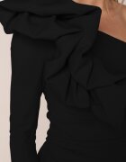 vices Rochie de seară asimetrică cu croială asortată și mânecă decorativă Canotis Neagră