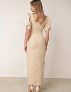 vices Rochie de seară simplă cu mâneci bufante și șliț în față Fiala Bej