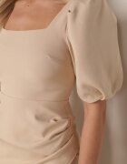 vices Rochie de seară simplă cu mâneci bufante și șliț în față Fiala Bej