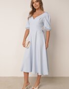vices Rochie elegantă cu mâneci bufante și tip cravată la spate Zeepy Albastră