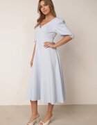 vices Rochie elegantă cu mâneci bufante și tip cravată la spate Zeepy Albastră