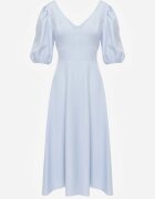 vices Rochie elegantă cu mâneci bufante și tip cravată la spate Zeepy Albastră