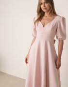 vices Rochie elegantă cu mâneci bufante și tip cravată la spate Zeepy Roz