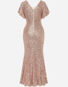 vices Rochie elegantă cu paiete și mâneci fluture Vialette Aurie