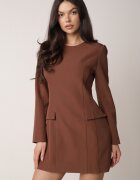 vices Rochie Elegantă Maro cu Croială Trapezoidală cu Imitație de Buzunare Amaliete