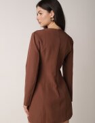 vices Rochie Elegantă Maro cu Croială Trapezoidală cu Imitație de Buzunare Amaliete