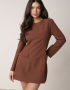 vices Rochie Elegantă Maro cu Croială Trapezoidală cu Imitație de Buzunare Amaliete