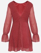 vices Rochie evazată bordo cu mâneci bufante cu buline Eriane