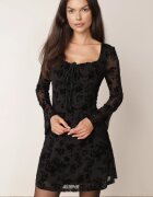 vices Rochie evazată din plasă cu imprimeu floral și decolteu tip cravată Mysa Neagră