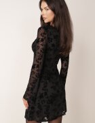 vices Rochie evazată din plasă cu imprimeu floral și decolteu tip cravată Mysa Neagră