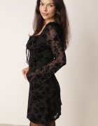 vices Rochie evazată din plasă cu imprimeu floral și decolteu tip cravată Mysa Neagră