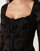 vices Rochie evazată din plasă cu imprimeu floral și decolteu tip cravată Mysa Neagră
