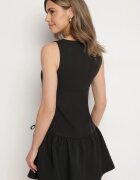 vices Rochie Evazată Neagră Fără Mâneci cu Talie Joasă și Fundițe Folinesa